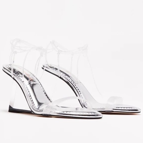 GOOD AMERICAN Cinder-F*cking-Rella Wedge in Silver - Size 7.5 - Picture 1 of 15